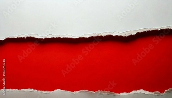 Fototapeta Generated image Red paper with torn edge and soft shadow is on white squared background for text or ad.