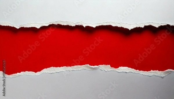 Fototapeta Generated image Red paper with torn edge and soft shadow is on white squared background for text or ad.