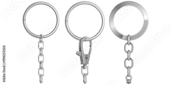 Fototapeta Collection Of Realistic Key Rings With Chain Vector Illustration.	