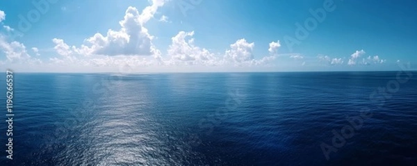 Fototapeta Aerial drone panoramic ultra wide photo of industrial container tanker ship cruising in open ocean deep blue sea, Generative AI