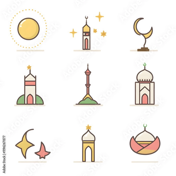 Fototapeta A set of icons a minimalist Eid Al-Fitr