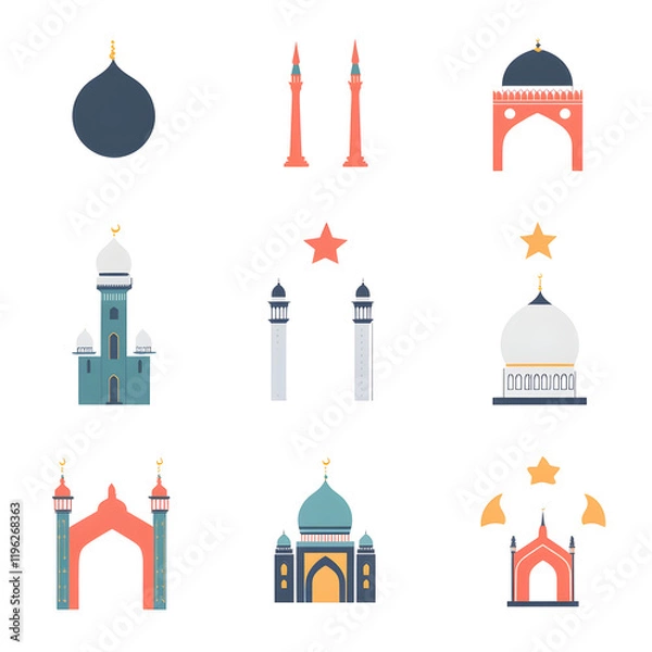 Fototapeta A set of icons a minimalist Eid Al-Fitr