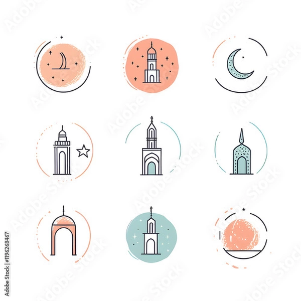 Fototapeta A set of icons a minimalist Eid Al-Fitr