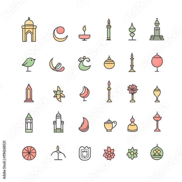 Fototapeta A set of icons a minimalist Eid Al-Fitr