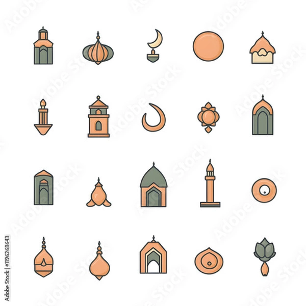 Fototapeta A set of icons a minimalist Eid Al-Fitr