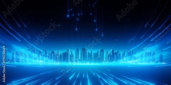 Obraz Futuristic Cityscape with Glowing Blue Lights