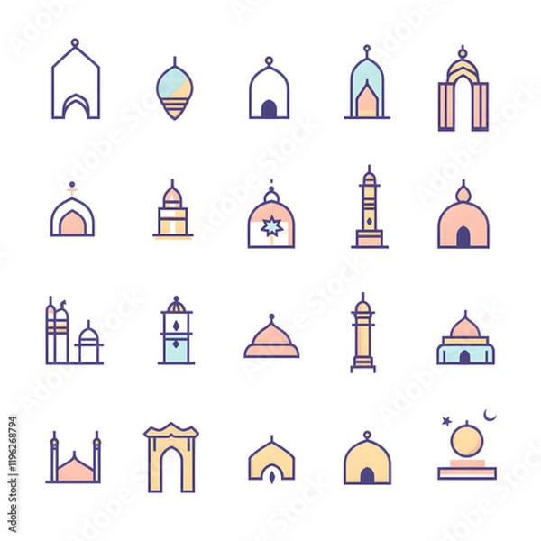 Fototapeta A set of icons a minimalist Eid Al-Fitr