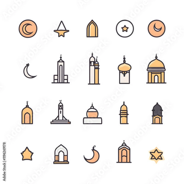 Fototapeta A set of icons a minimalist Eid Al-Fitr