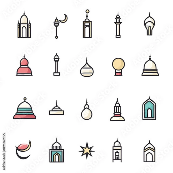 Fototapeta A set of icons a minimalist Eid Al-Fitr