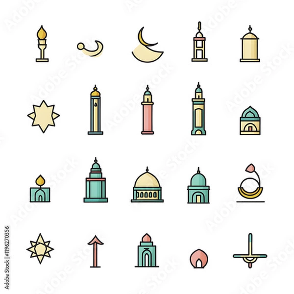 Fototapeta A set of icons a minimalist Eid Al-Fitr