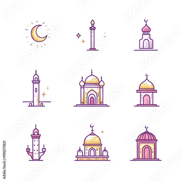 Fototapeta A set of icons a minimalist Eid Al-Fitr