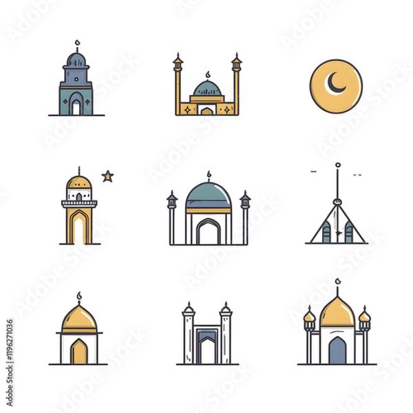 Fototapeta A set of icons a minimalist Eid Al-Fitr