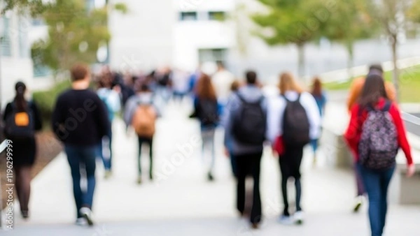 Fototapeta Campus Walkway Blur - A blurred background of a university campus pathway, symbolizing student journeys.
