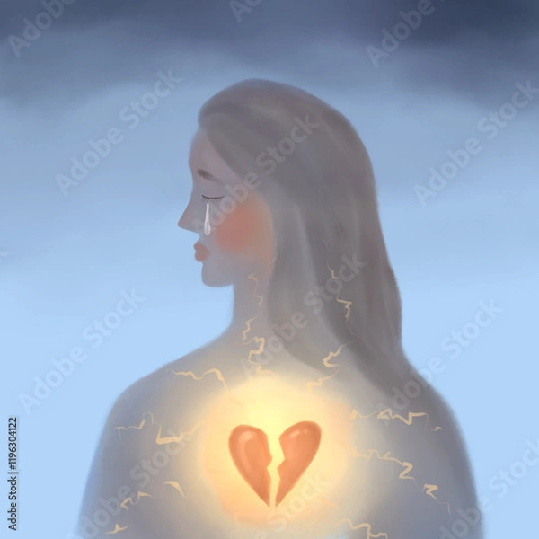 Obraz Broken heart glowing with sadness and hope