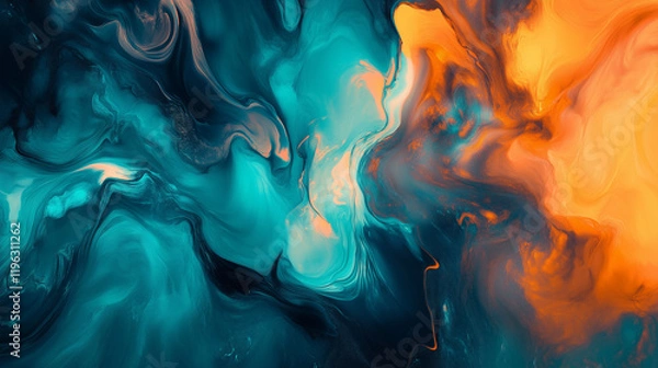 Obraz Abstract Flowing Blue and Orange Mixed Fluid Ink Texture Design