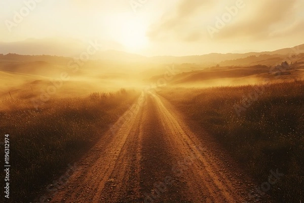 Fototapeta Tuscan Dream: Sun-drenched Rolling Hills of Italy, Idyllic Rural Vista sky view calm farm trees light