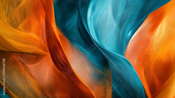 Fototapeta Vivid Abstraction of Flowing Orange and Blue Gradient Waves