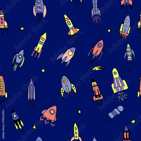Fototapeta rocket set hand drawn seamless pattern