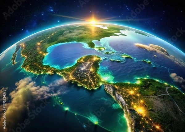 Fototapeta Belize Minimum Temperatures: Night Map with Glowing Animated Legend