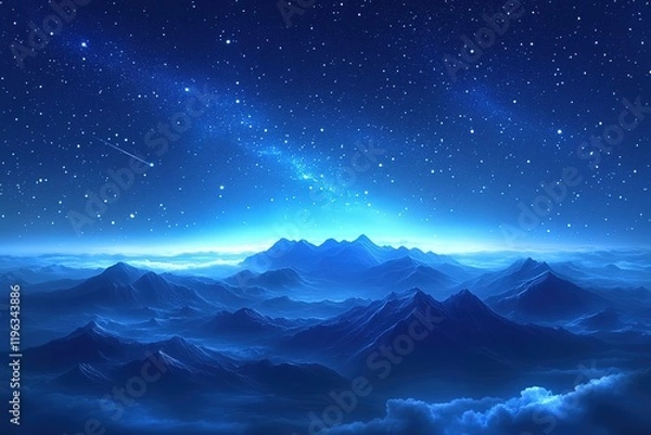 Fototapeta Celestial Dreamscape: Vibrant Blue Nebula in Starry Night sky dark stars space light power cosmos   
