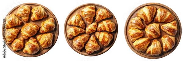 Fototapeta A Set of Golden and Crispy Freshly Baked Croissants for Culinary Display Isolated on Transparent Background