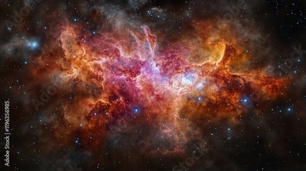 Fototapeta A vibrant cosmic nebula showcasing stellar formation and interstellar gas clouds.