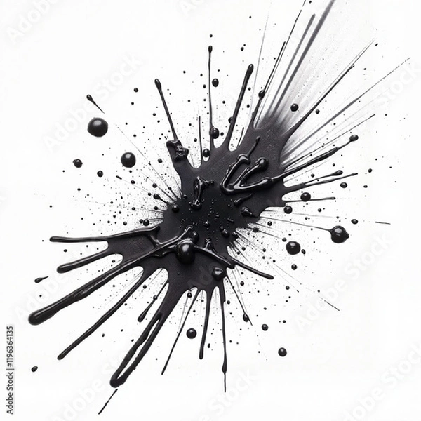 Fototapeta Dynamic black ink splash creating energetic motion on white background, artistic expression