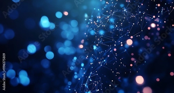 Fototapeta Abstract digital background with interconnected nodes and glowing particles.