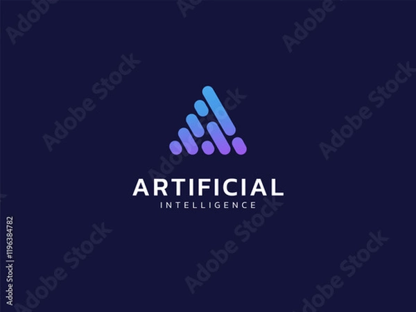 Obraz Artificial intelligence with Movement lines in Triangle shape technology Analysis logo vector design concept. AI technology logotype symbol for advance technology, ui, identity, new tech, automation.