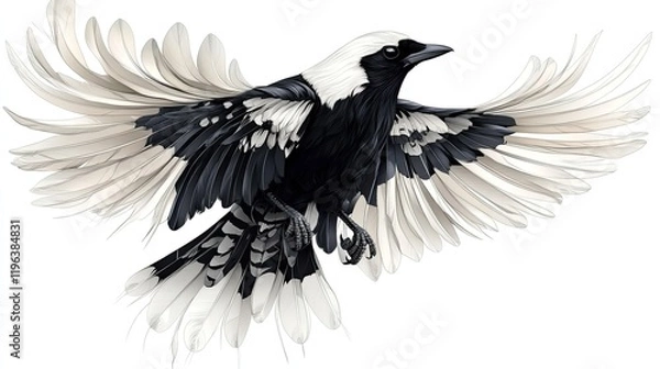 Fototapeta Perfect for digital design and wildlife graphics, this magnificent magpie PNG image features intricate feathers and vivid black-and-white plumage isolated on a translucent background