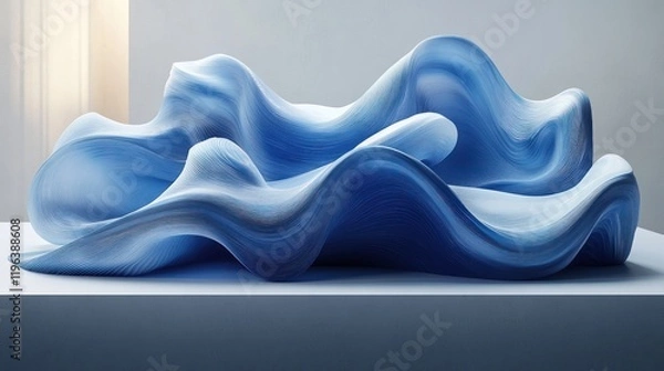 Obraz Abstract blue waves, studio backdrop, flowing, light