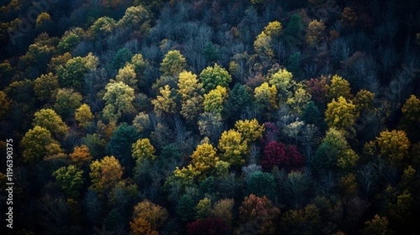 Fototapeta A breathtaking view of autumn foliage highlights rich hues of yellow and orange. Nature showcases beauty in every season. Experience the splendor of fall. Generative AI