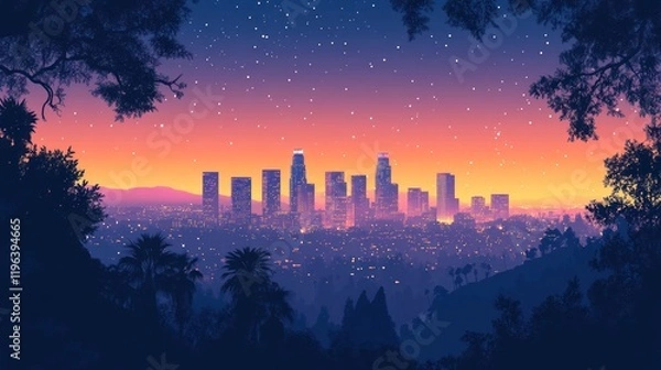 Fototapeta Los Angeles Nightscape: A City of Angels Under the Stars