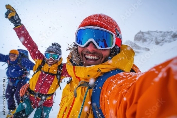 Fototapeta Epic Mountain Selfie: Winter Adventure in the Snow