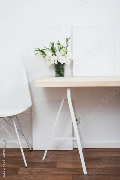 Fototapeta White scandinavian interior decor closeup