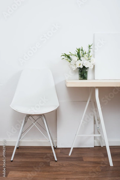 Fototapeta White scandinavian interior decor closeup