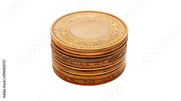 Obraz Stack of golden coins isolated on white stock photo minimalist environment top view wealth concept