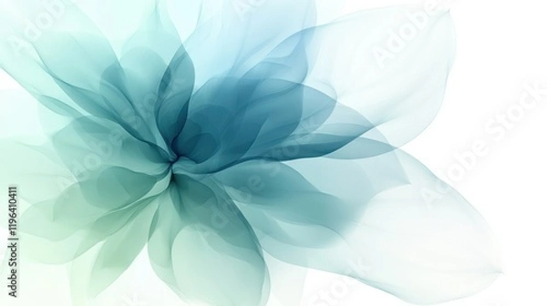 Fototapeta A soft abstract flower with overlapping petals in soothing blue and green tones, isolated on white