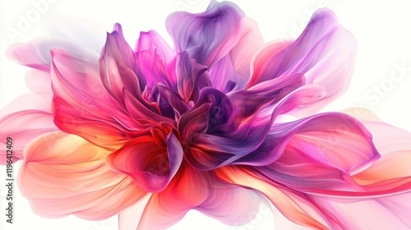 Fototapeta An artistic abstract flower with layered petals resembling brush strokes, in vibrant pinks and purples, on white
