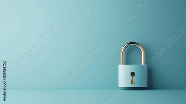 Fototapeta Simple Blue Lock on Light Background