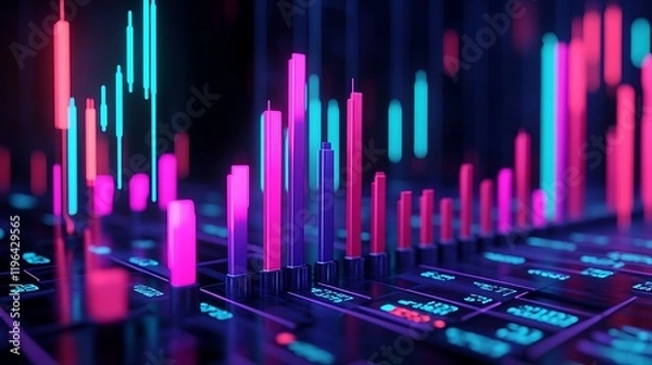 Obraz Abstract 3D rendering of vibrant stock market data visualization.