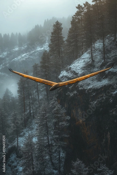 Obraz Golden Winged Glider Soaring Over Snowy Mountain Forest