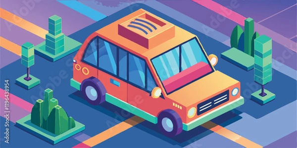 Fototapeta Vector isometric illustration of a self-driving car