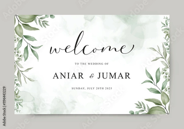 Obraz Elegant greenery wedding invitation card welcome sign template