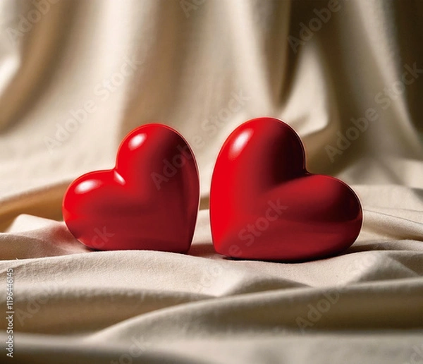 Obraz Two red hearts on a cloth
