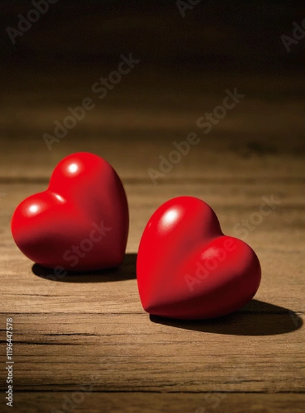 Obraz two Valentine hearts on a wooden background, Valentine's day concept
