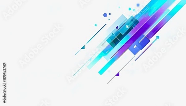 Fototapeta ブルーの斜線、幾何学模様、白背景、シンプル