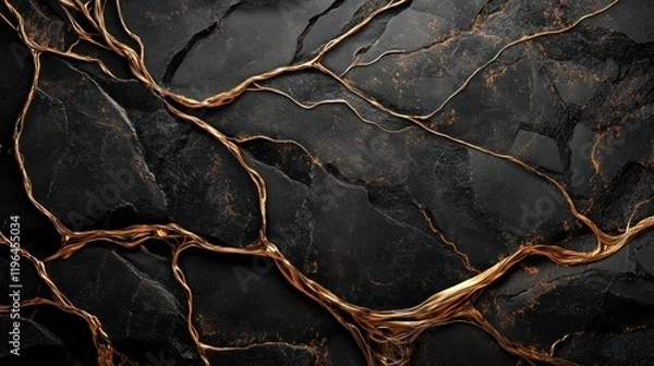 Obraz Gold veins in dark stone texture background; design element
