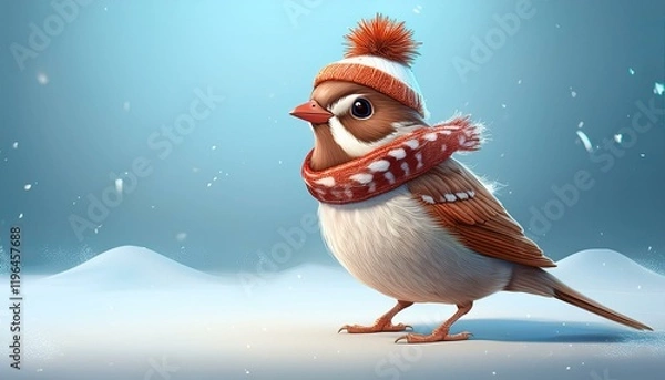 Fototapeta Generated image"Winter Dance: A Sparrow in Stylish Attire with Space for Your Message