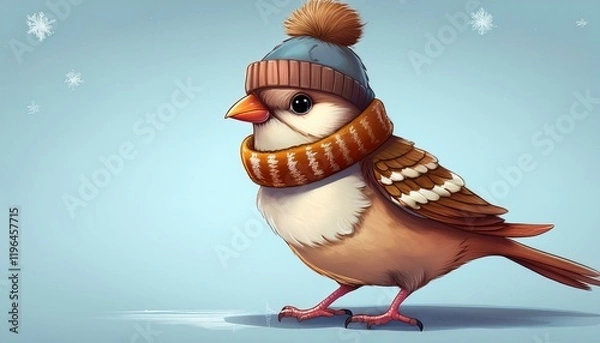 Fototapeta Generated image"Winter Dance: A Sparrow in Stylish Attire with Space for Your Message